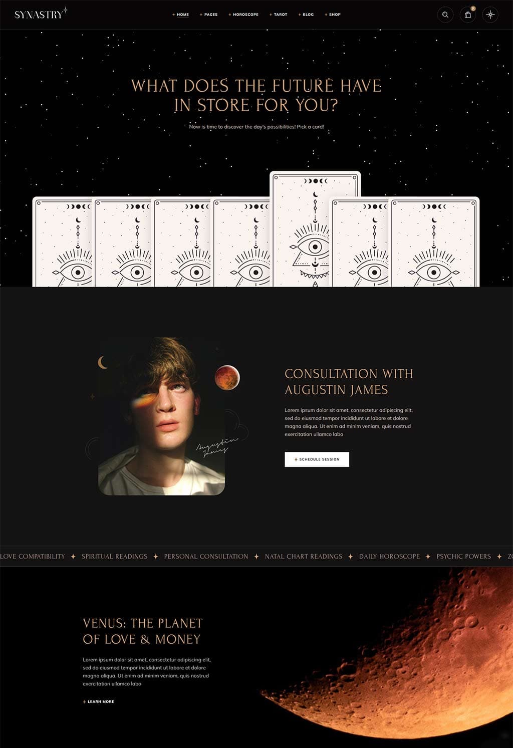 Mystic tarot cards with celestial symbols and eye motifs, perfect for astrology and spiritual guidance.